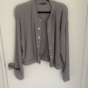 New Zara gray seersucker bomber style top size small-NEW W/out tags